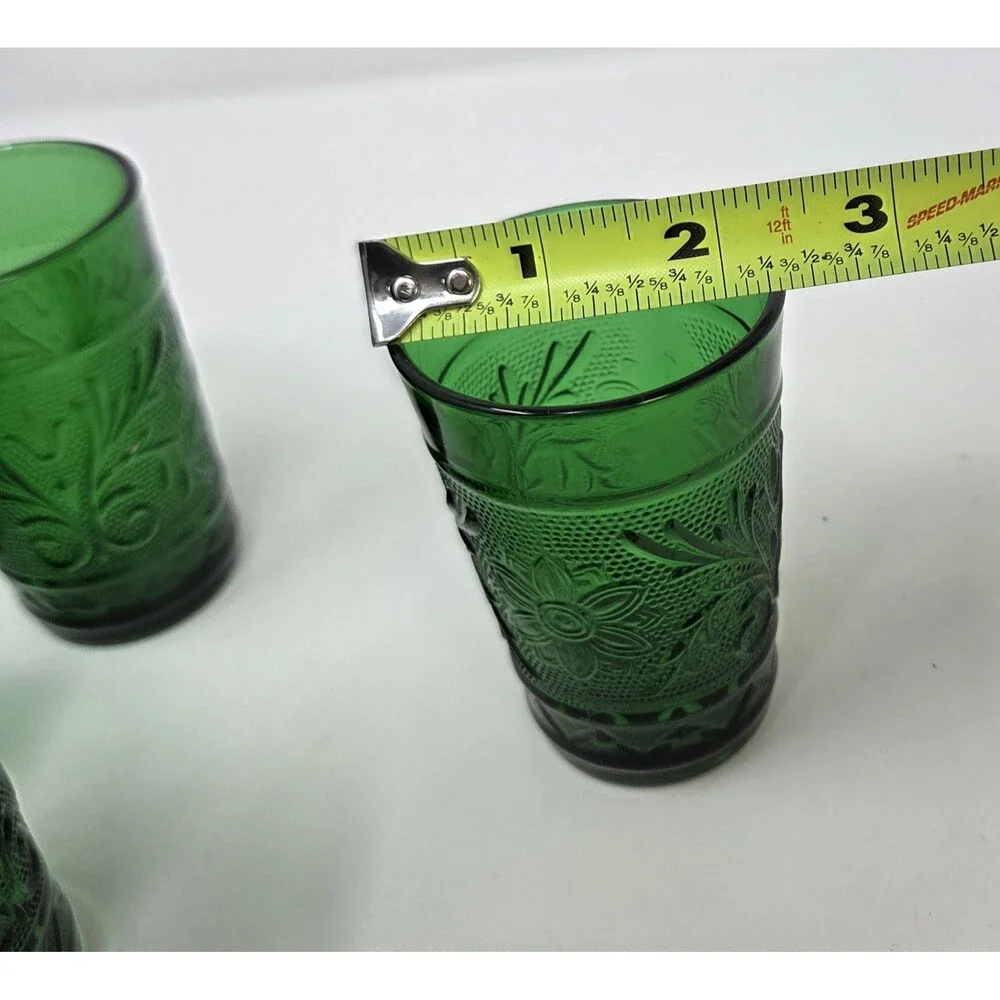 Anchor Hocking Sandwich Forest Green Juice Tumblers Set 6 Vintage Pressed Glass